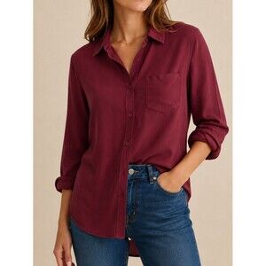 Rails 100% Silk Womens Button Down Long Sleeve Shirt in Burgundy Size XS